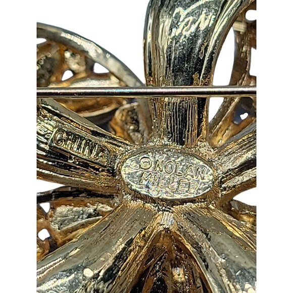 Nolan Miller Brooch Amethyst Purple & Clear Crystals Double Layer Gold Tone - Picture 13 of 15